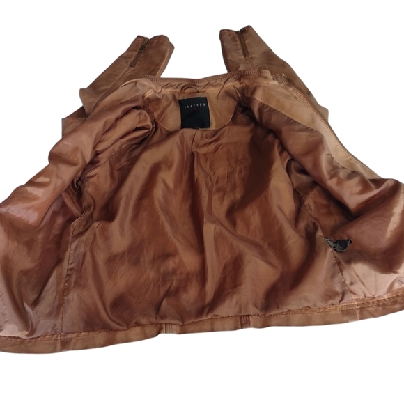 Therapy Women's Brown faux Leather Jacket ZIP Up Pockets Lined Sz M - Picture 7 of 9